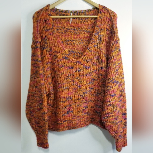 Free People Highland Oversized V-Neck Sweater in Polcano Combo Color - Picture 7 of 16